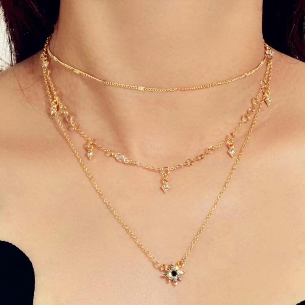 🆕3/$30 rhinestone layered gold necklace